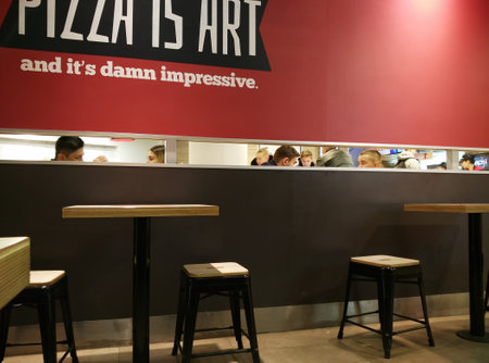 Moscow, Russia - February 08, 2017: interior of a KFC restaurant and Pizza Hut cafe in the city center.のeditorial素材