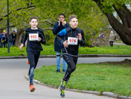 MOSCOW, RUSSIA - MAY 13, 2017: Charity Race to help children with Down syndrome. Botanical garden.