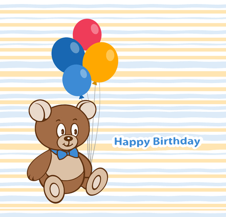 Birthday card design with a Cute Teddy bear and balloonsのイラスト素材