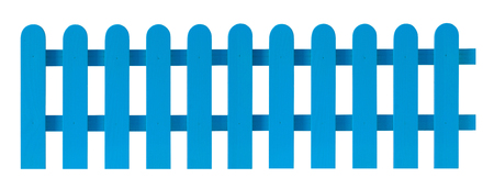 wooden fence made rounded plank painted in blue color isolated an white backgroundの写真素材
