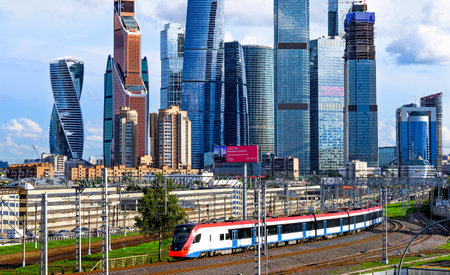 Moscow, Russia - July 19, 2019: Moscow City - high modern futuristic skyscrapers.のeditorial素材