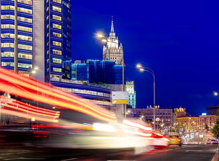Night traffic with Light trails in the cityの写真素材