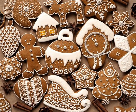 Homemade christmas cookies on brown paper