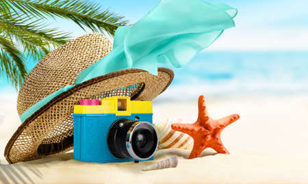 Summer tropical Vacation background. Composition on the beachの写真素材