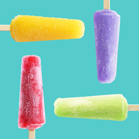 Summer ice cream on blue background. Summer heat concept