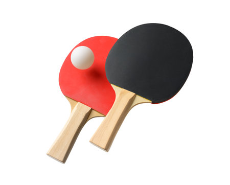 Pair of table tennis paddle and ball isolated on a white backgroundの写真素材