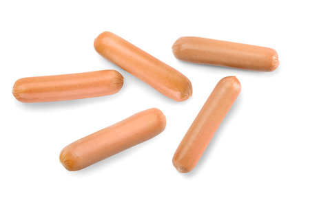 Fresh raw sausages isolated on white, top view.の写真素材