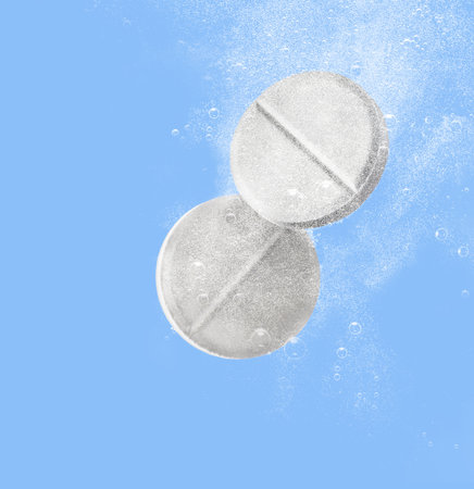 Effervescent tablets that dissolve in water for relaxation, refreshmentの写真素材