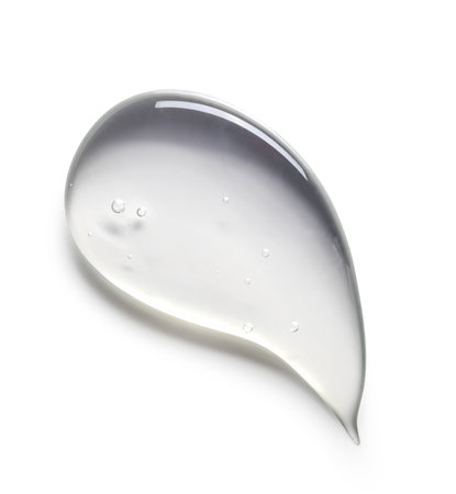 Clear facial gel swatch on white background. Skincare transparent moisturizer product sampleの写真素材