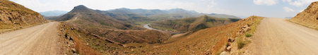 River bend of the Oranje River near the village of Makunyapane, Lesotho