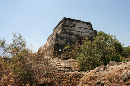 Pyramid built on peak of the Sierra de Tepoztlan, Mexico.の写真素材