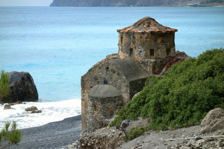 Agios Pavlos beach with Saint Paul church, Crete, Greeceの写真素材