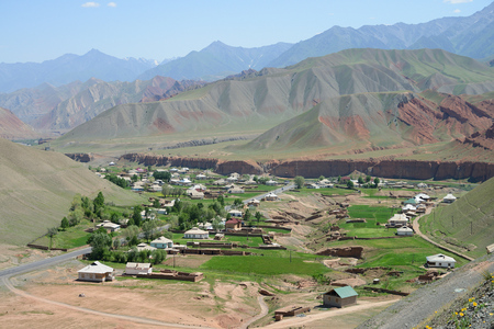 Uch-Tyube village, M41 Pamir Highway, Kyrgyzstanの写真素材