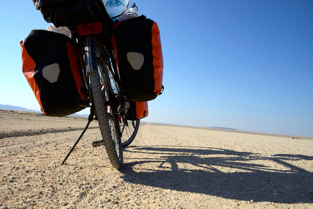 Long distance cycling in the Namib Naukluft National Park, Namibiaの写真素材