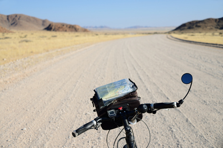 Long distance cycling in the Namib Naukluft National Park, Namibiaの写真素材
