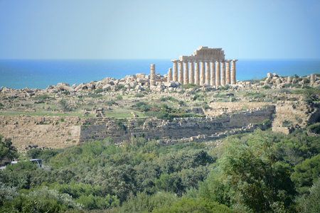 Ruined temple in the ancient city of Selinunte, Sicily, Italyの写真素材