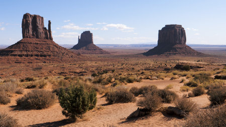 Three Famous Rocks Buttes Of Red Sandstone Formations In Monument Valley Usa