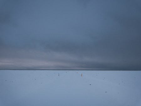 The way to the DC-3 plane wreck in Iceland with fresh snow in the morningの写真素材