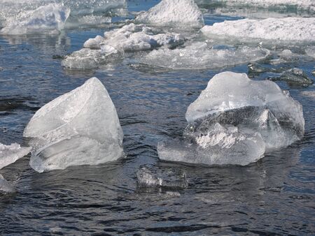 Floating chunks of ice from the glacier in Iceland. Photo from March