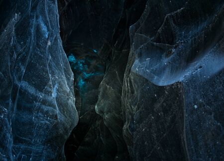 Ancient ice layers from the blue glacier cave in Icelandの写真素材