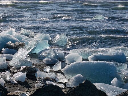 The ice remains of the glacier at the diamond beach in Iceland