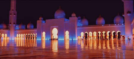 The Sheikh Zayed Grand Mosque at night. Photo taken 03.06.2019 in Abu Dhabi, UAE