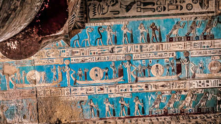 Ancient Egyptian Hieroglyphic Texts on the walls in Egypt.