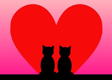 An illustration of two cats and a heart backgroundの写真素材