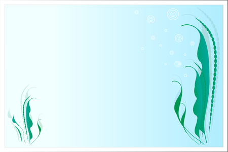 Background with marine algae with doodles in frameのイラスト素材
