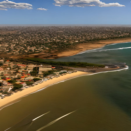 Aerial view of the beach in Durban, South Africa.の素材