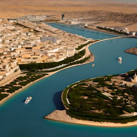 Aerial view of Nile river in Luxor city, Egypt.の素材