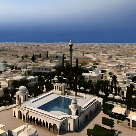 Mosque in the middle of the desert. 3D rendering.の素材
