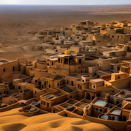 Aerial view of oasis in the Sahara desert, Morocco.の素材