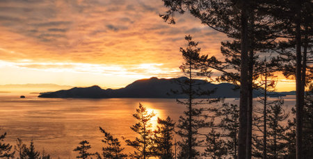 Sunset over the Pacific Ocean in Ketchikan, Alaska.の写真素材