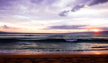 Sunset on the beach in Oahu, Hawaii, USA.の写真素材