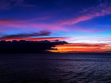 Beautiful sunset over the sea in Thailand. Colorful sky.の写真素材