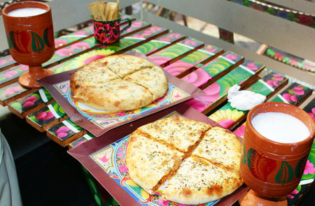 Paneer bread on the table in a cafe, Thailand.