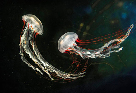 Jellyfish in the water. Jellyfish is a marine mammal belonging to the genus Chrysaora.の写真素材