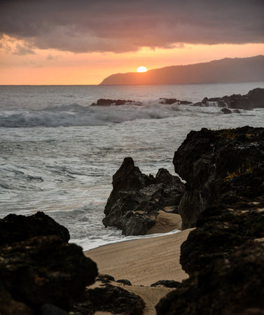 Sunset on the Atlantic Ocean in Tenerife Canary Islands Spainの写真素材