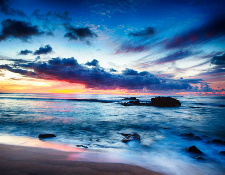 Beautiful seascape. Dramatic sky over the sea.の写真素材