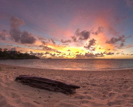 Beautiful sunset on the beach at Seychelles, Maheの写真素材