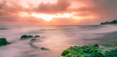 Long exposure of the beach at sunrise, Bali, Indonesia.の写真素材