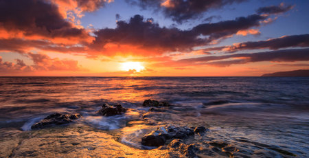 Beautiful sunset over the sea. Sunset over the sea. Beautiful sunset over the oceanの写真素材