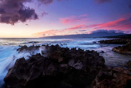 Beautiful sunrise at the beach in Tenerife, Canary Islands, Spainの写真素材