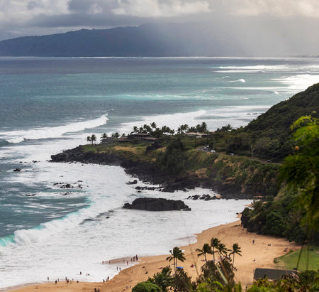 View of Waikiki beach, Honolulu, Oahu, Hawaiiの写真素材