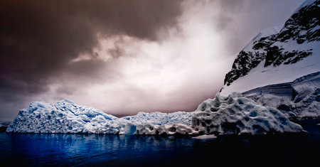 Antarctic landscape with icebergs and ice floes in Antarctica