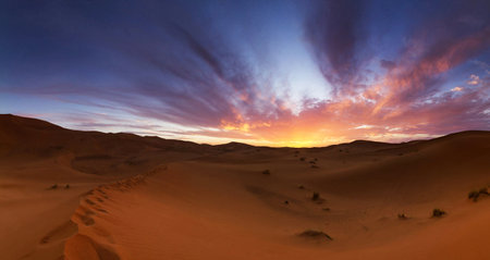 Sunset over the Sahara desert in Morocco. Africa. Panoramaの写真素材