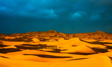 Desert sand dunes at sunset in Dubai, United Arab Emiratesの写真素材