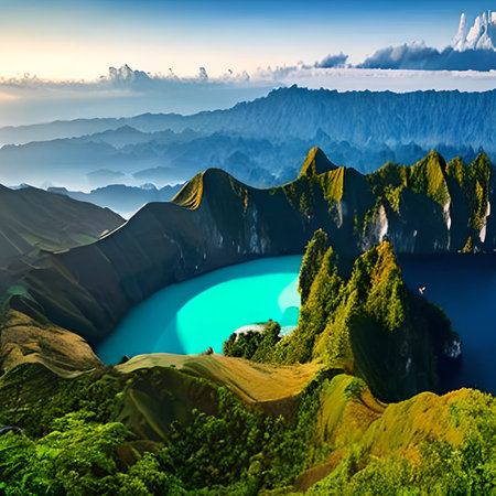 Panoramic view of volcano crater and lake in Hawaii, USAの素材