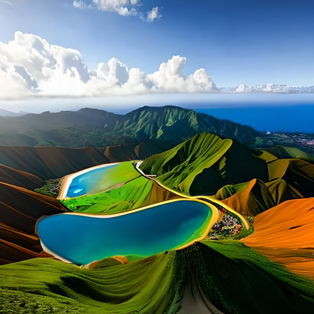 Beautiful view of Lake Kawah Ijen crater in Java, Indonesiaの素材